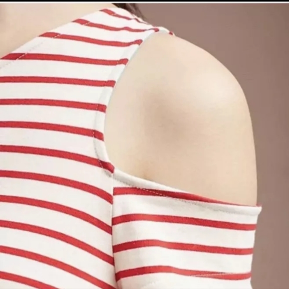 ANTHROPOLOGIE MAEVE Marketa one shoulder red striped dress medium - Picture 3 of 8